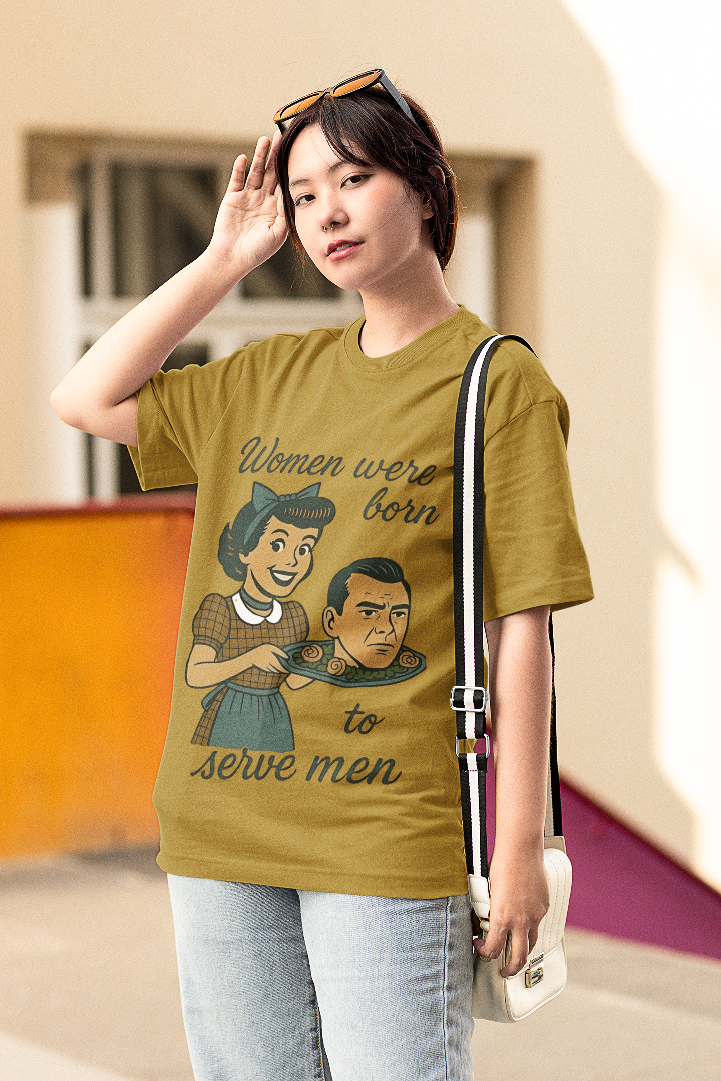Women's Oversized T-Shirt : Women Were Born To Serve Men
